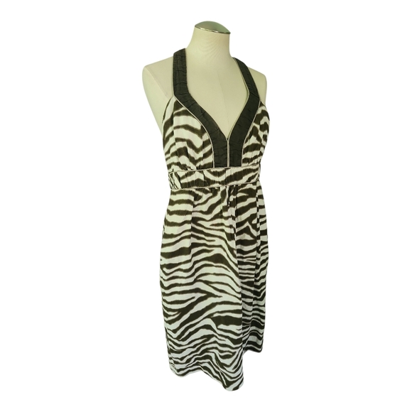 Banana Republic Zebra Print Halter Dress Size 10 100% Cotton Safari Y2K Vibes - Picture 8 of 11